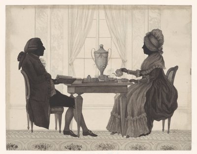 Silhouettes of Louis Metayer (1728) and Antoinette Bernard (1735) at the Table by Jozef Adolf Schmetterling